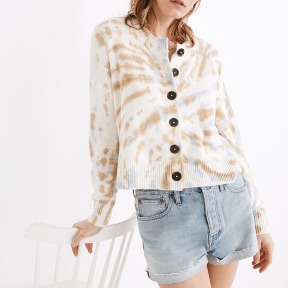 Madewell White and Tan Button-Up Cardigan